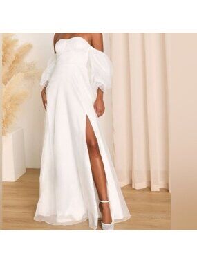 Lulus True Excellence Bustier Off The Shoulder Gown XS New White Dress Bridal